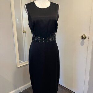 bebe Black Satin Waist Lace Up Detail Midi Dress, Size 10